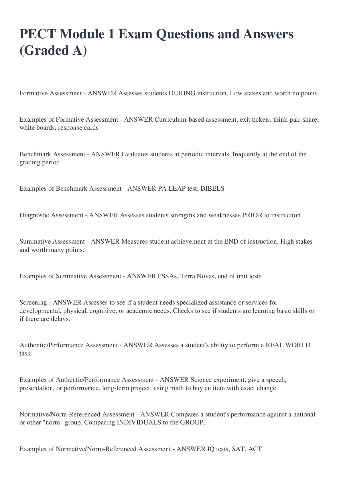Preview image for PECT Module 1 Exam Questions and Answers (Graded A)